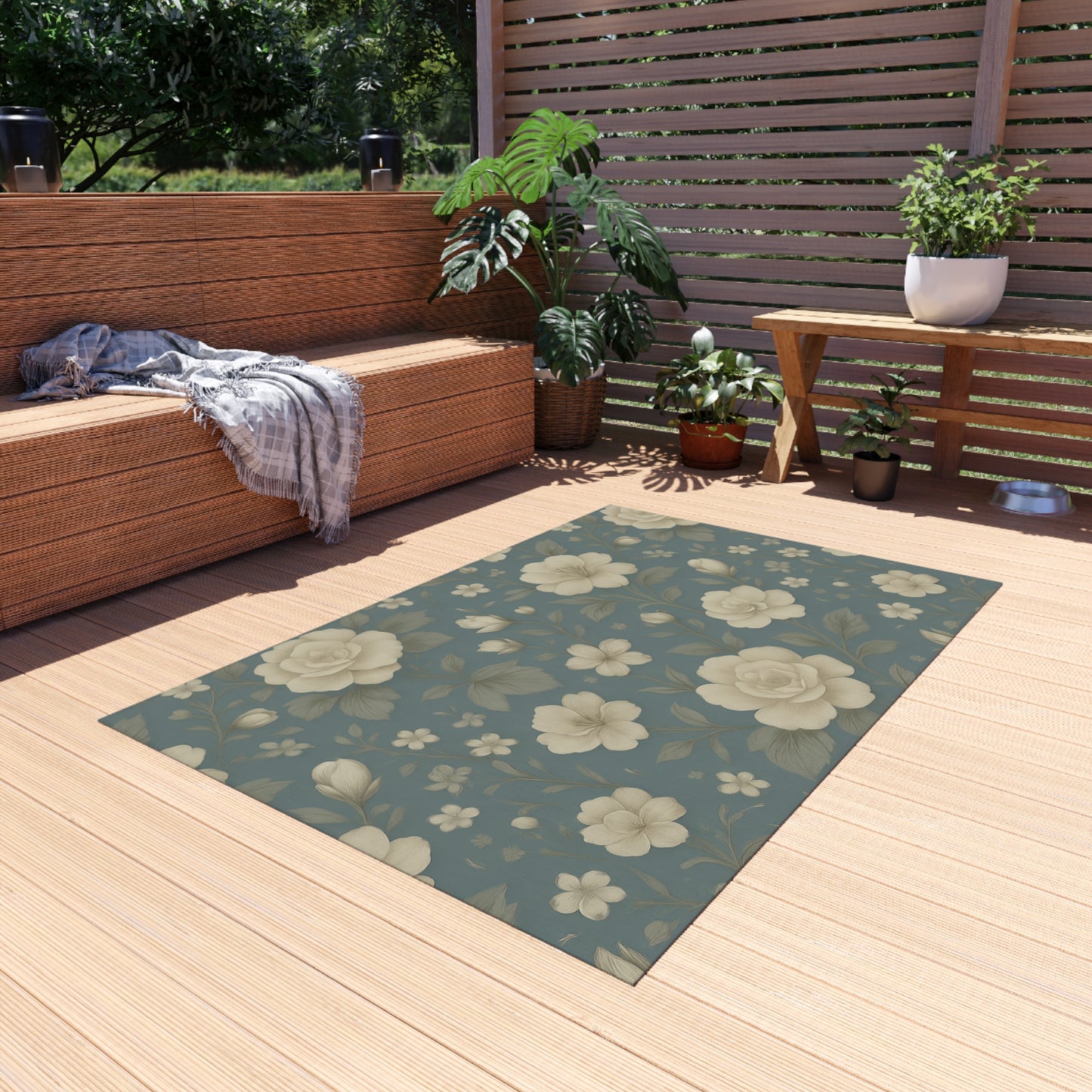 Floral Outdoor Patio Rug - Chic Garden Decor, Indoor-Outdoor Mat, Stylish Entertaining, Summer BBQ, Cozy Gathering
