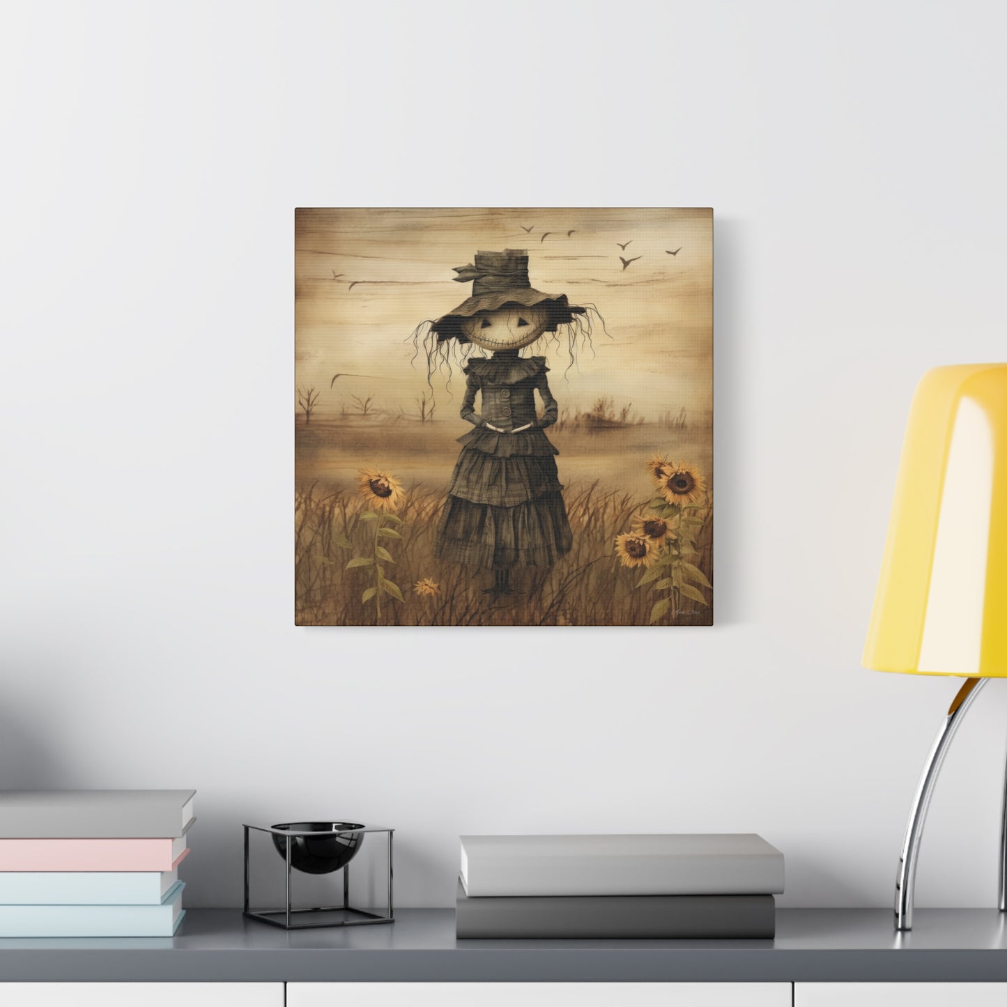 Halloween Scarecrow Canvas, Spooky Fall Decor, Autumn Wall Art, Trick or Treat Decoration, Scary Halloween Artwork, Pumpkin and Crow Design