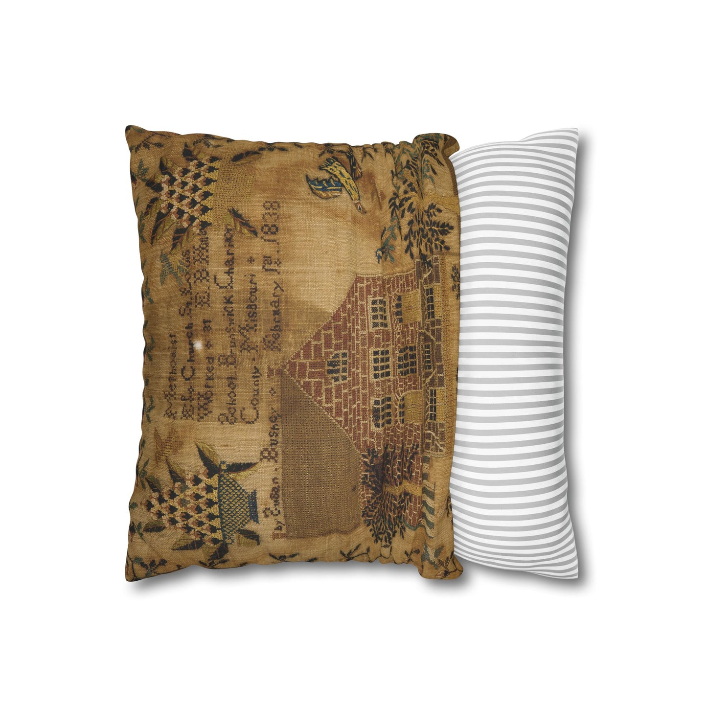 Gritty Prim Sampler Faux Suede Square Pillowcase