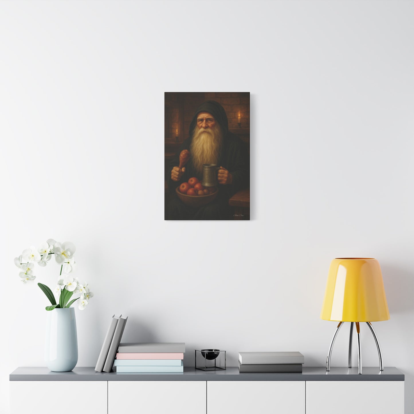 Rustic Canvas Wall Art: Wise Man with Feast