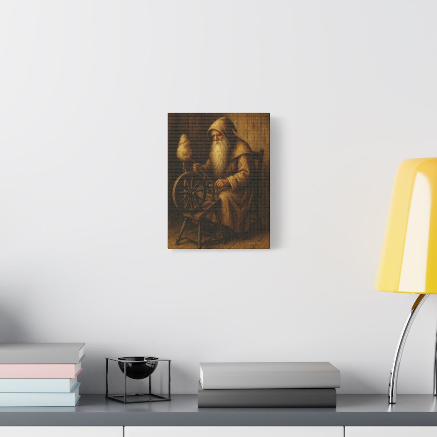 Spinning Wheel Santa, Canvas Print, Cozy Home Decor, Art for Craft Lovers, Perfect Gift for Holidays, Wall Art, Old World Santa