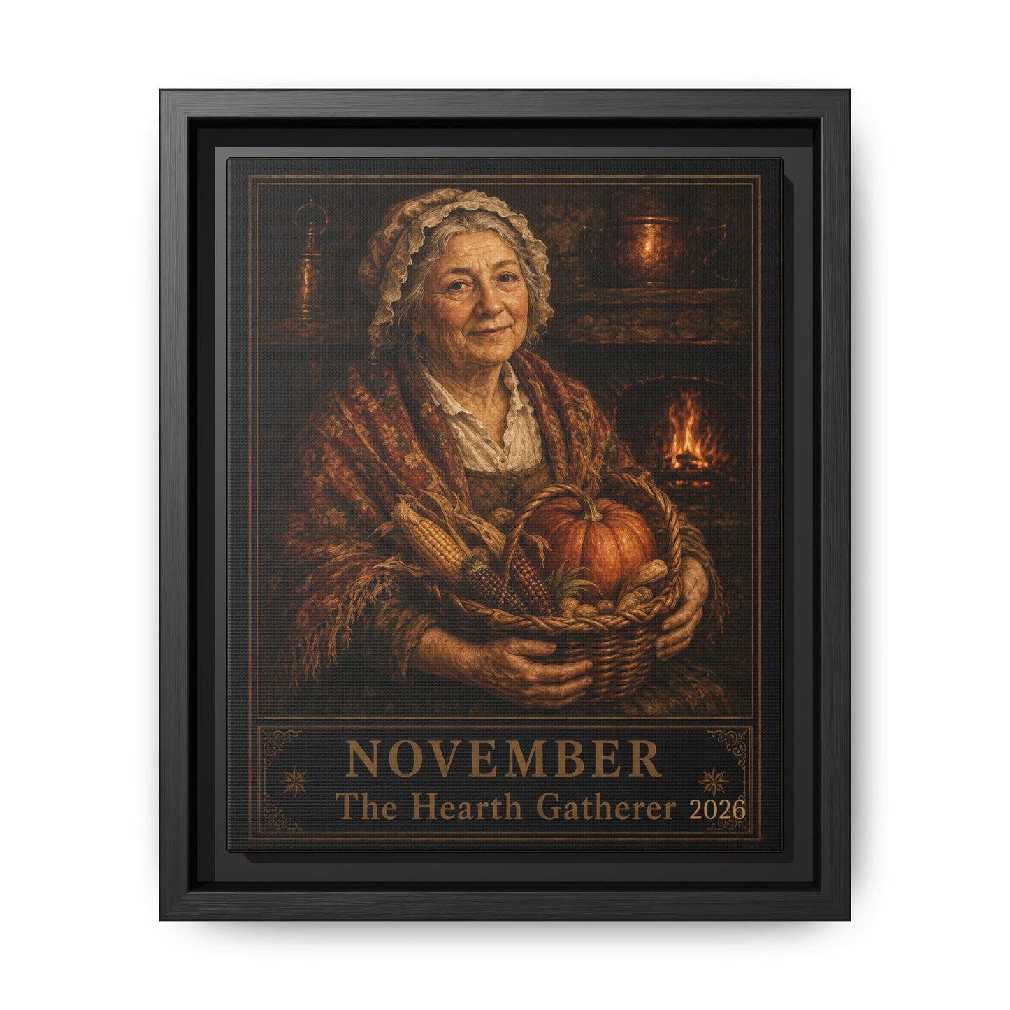 November 'The Hearth Gatherer' Framed Canvas Wall Art FLINT HOUSE COLLECTIBLES