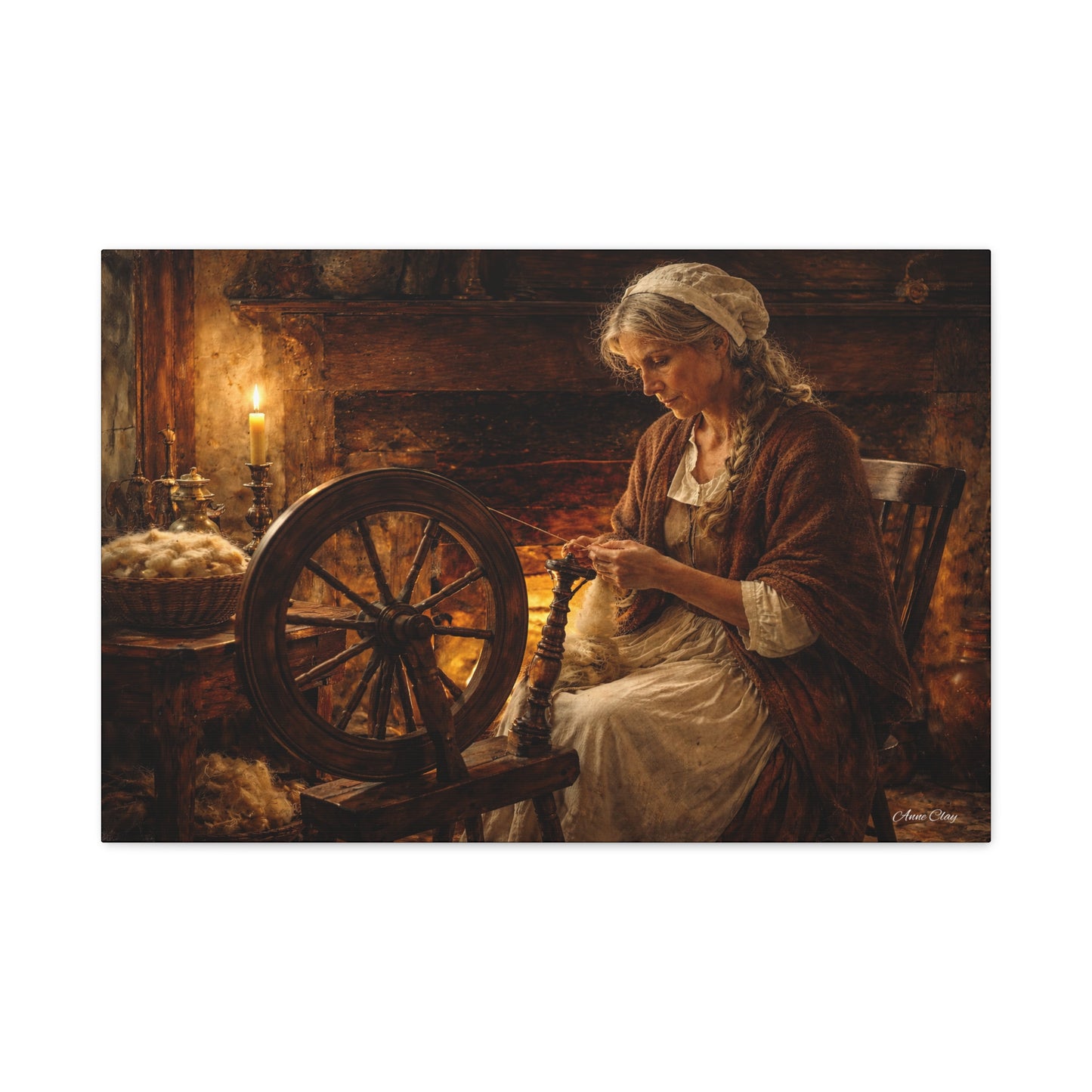 Domestic Spinning Wheel Cottagecore Matte Canvas Print
