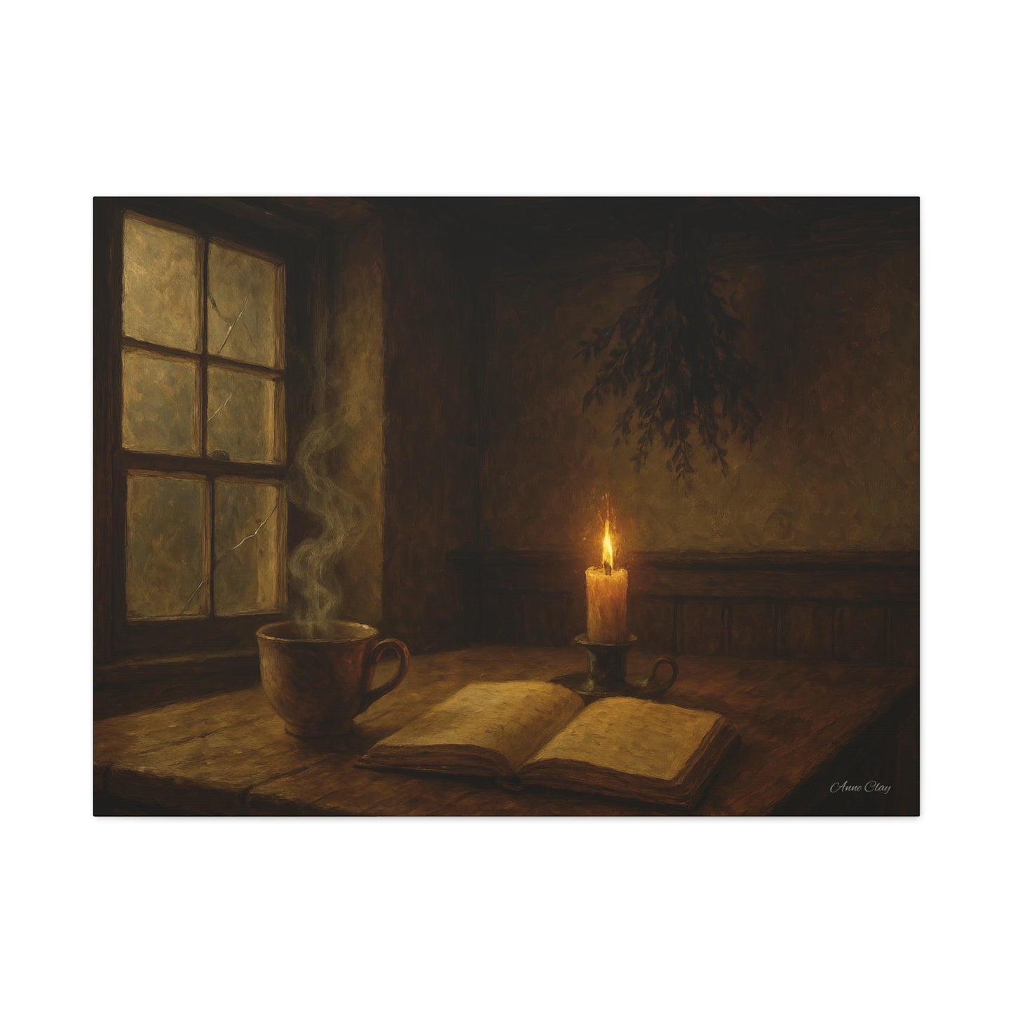Cozy Candlelit Canvas Art, Wall Decor, Rustic Home Decor, Coffee Lovers Gift, Relaxing Room Artwork, Gift for Book Lovers