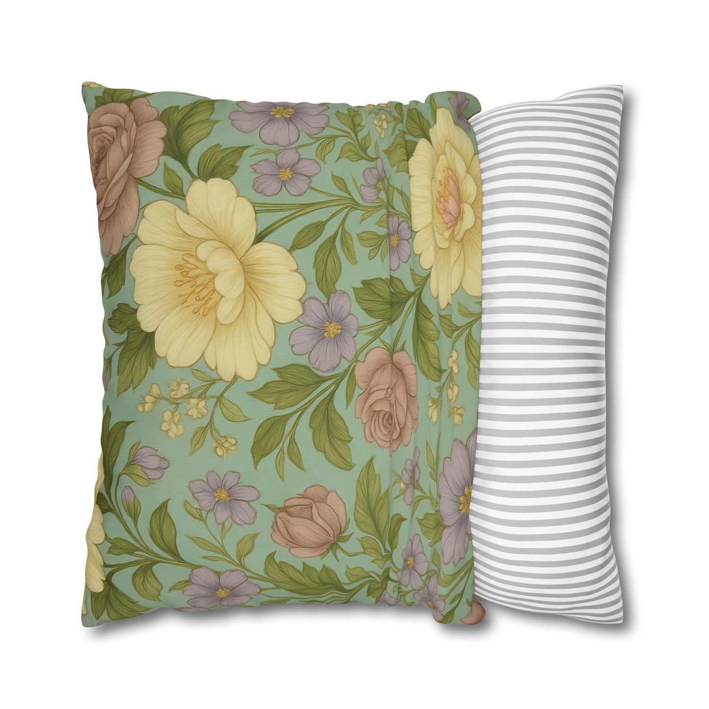 Vintage Floral Poly Canvas Pillowcase - Home Decor, Throw Pillow, Accent Pillow, Gift Idea, Cottage Core Style