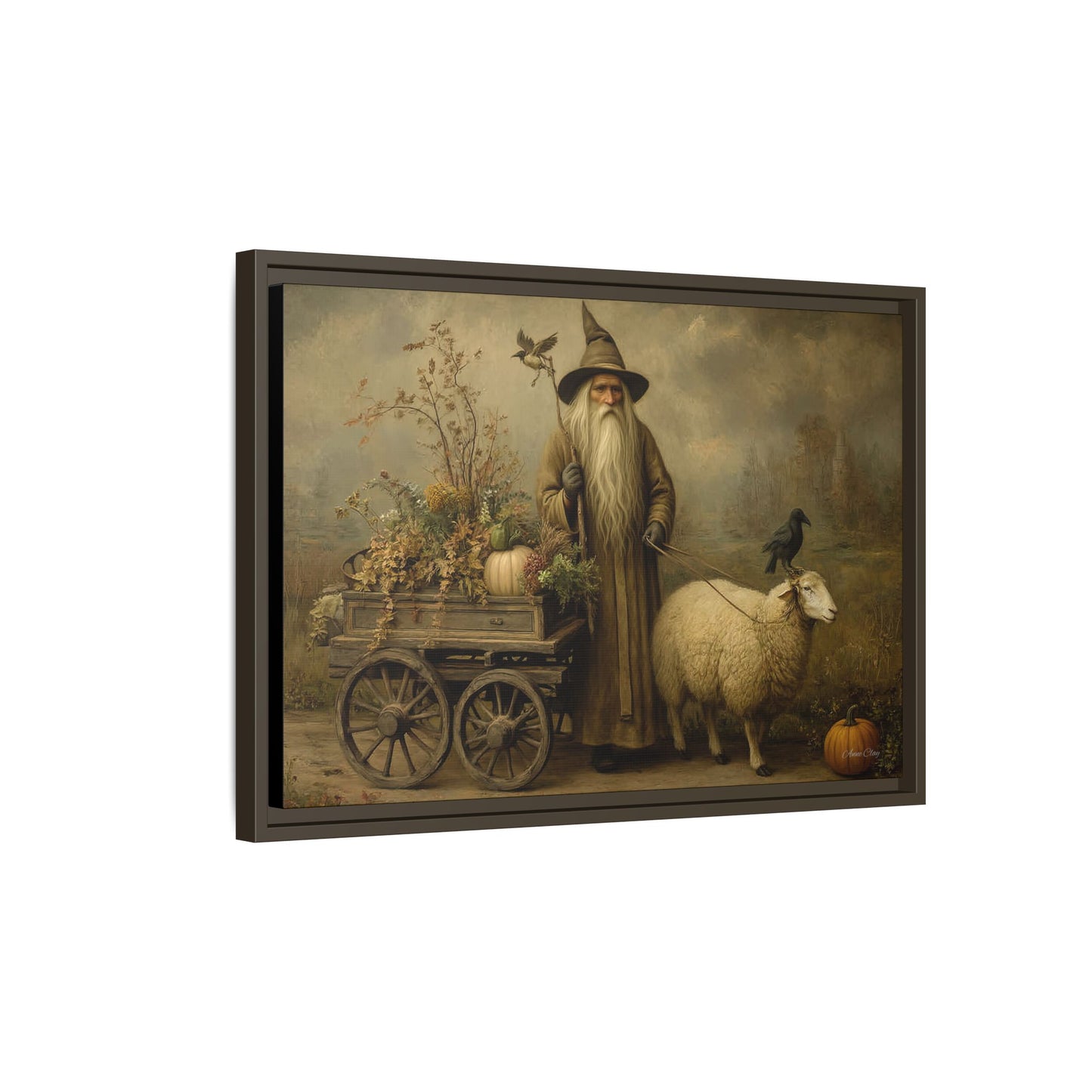 Autumn Harvest Canvas Art, Framed Wall Decor, Fall Home Decor, Witch Art for Halloween, Rustic Farmhouse Decoration, Seasonal Wall Hanging