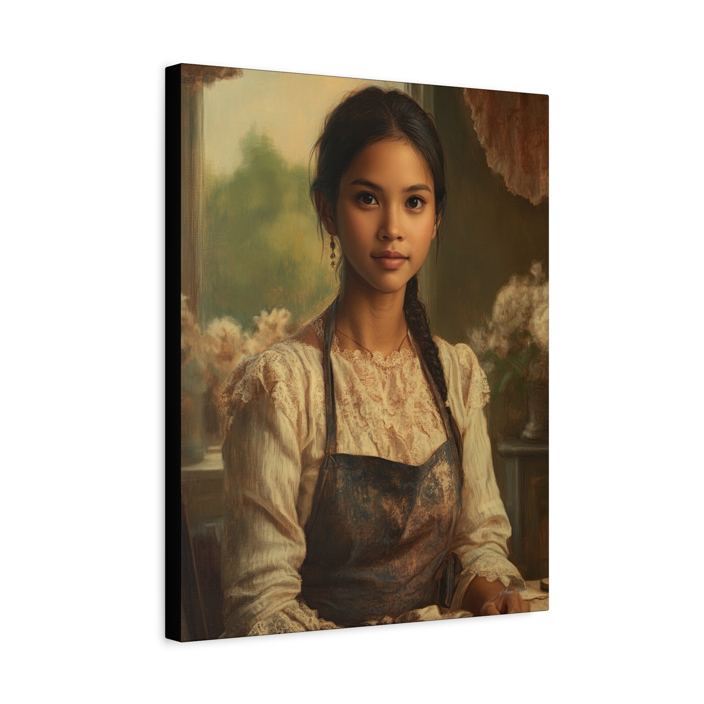 Elegant Stretched Canvas Art, Portrait with Vintage Aesthetic, Home Decor, Gift for Art Lovers, Wall Art, Framed Artwork