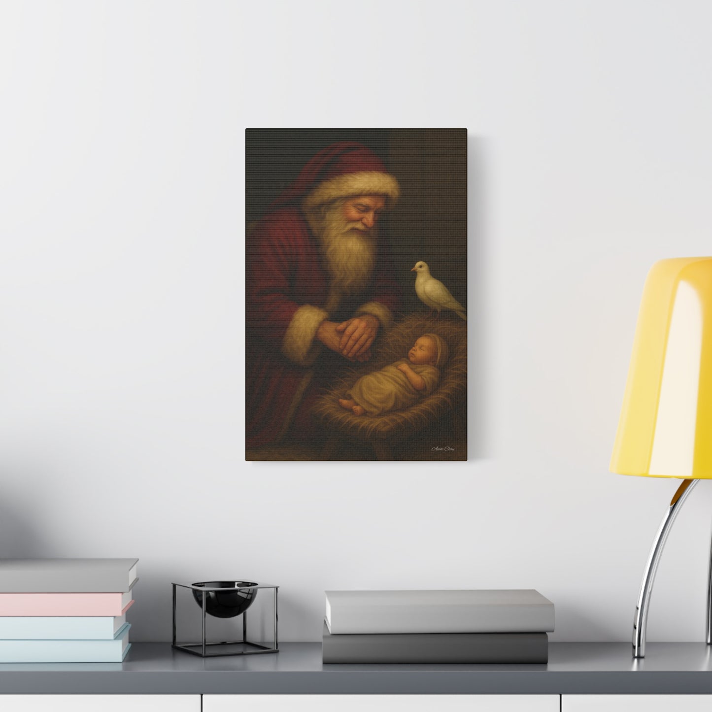 Santa and the Prince of Peace, Baby Jesus, Religious Christmas Canvas Wall Art