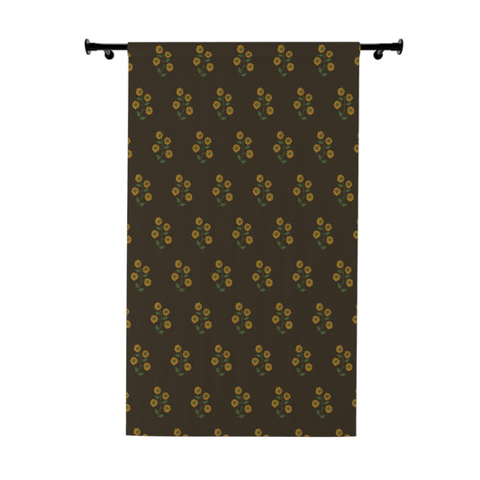 Stencilled Flowers on Brown Window Curtains (1 Piece)