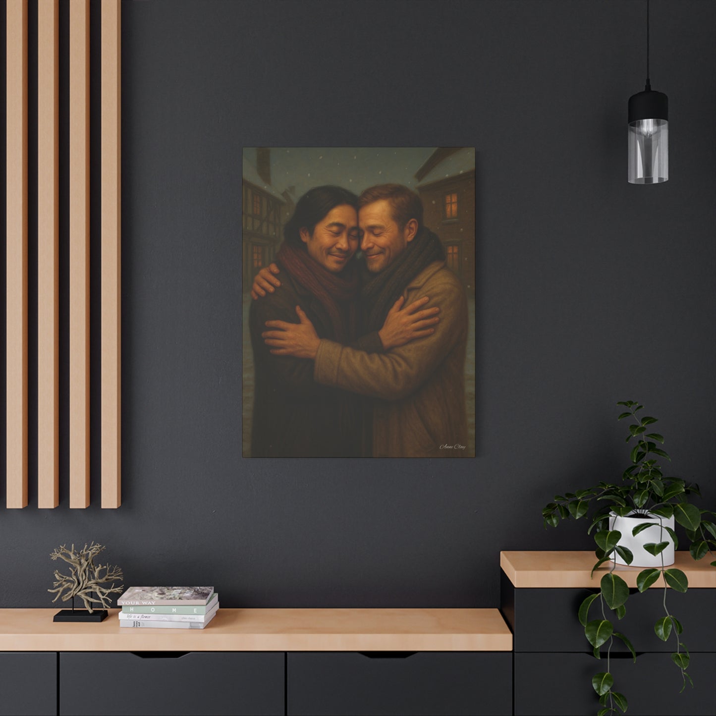 Spirit of Christmas, Brotherly Love Warm Embrace Canvas Art