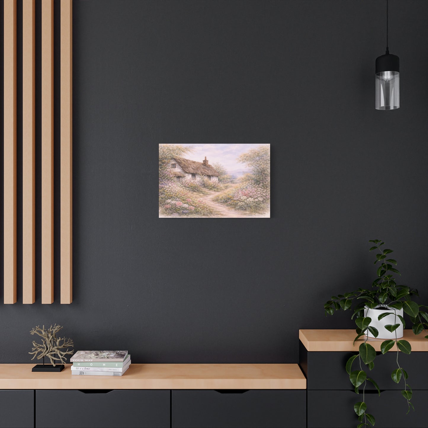 Cottage Garden Matte Canvas Wall Art — Pastel Floral Country Path Print, Stretched 1.25"