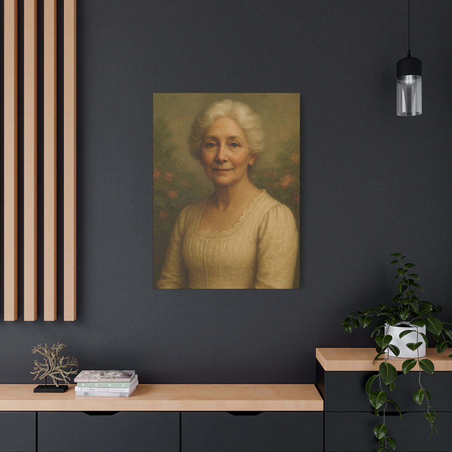 Elegant Stretched Canvas Wall Art, Vintage Portrait, Home Decor, Gift for Grandma, Timeless Elegance, Living Room, Gallery Wall