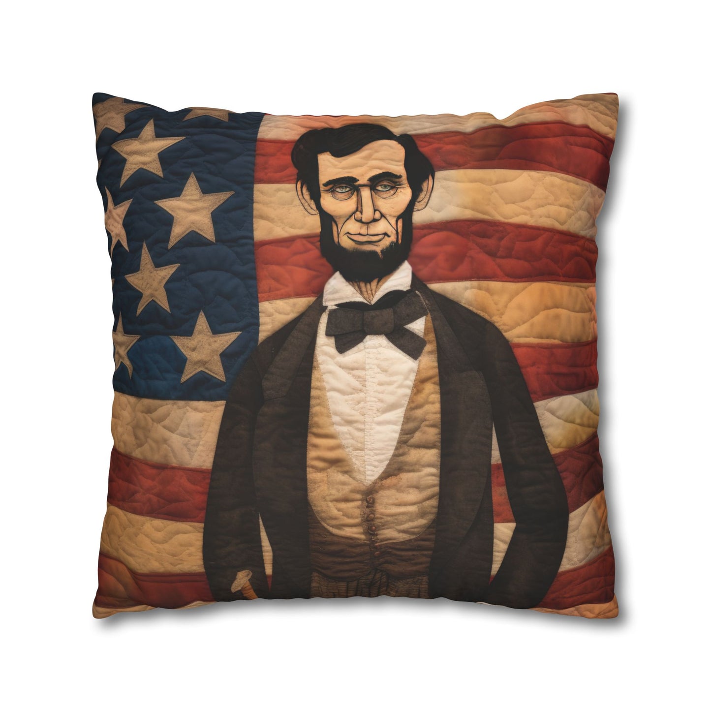 Faux Quilted Abe Lincoln Square Poly Canvas Pillowcase