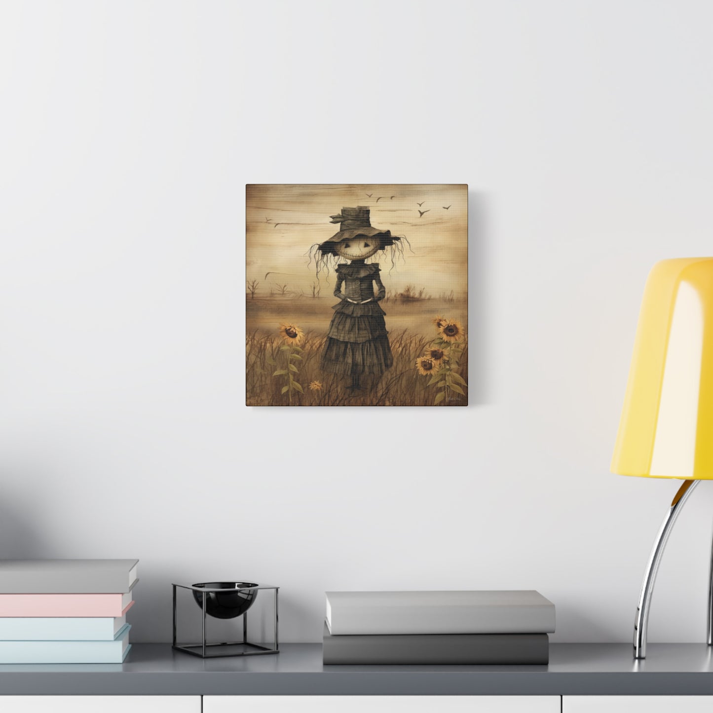 Halloween Scarecrow Canvas, Spooky Fall Decor, Autumn Wall Art, Trick or Treat Decoration, Scary Halloween Artwork, Pumpkin and Crow Design
