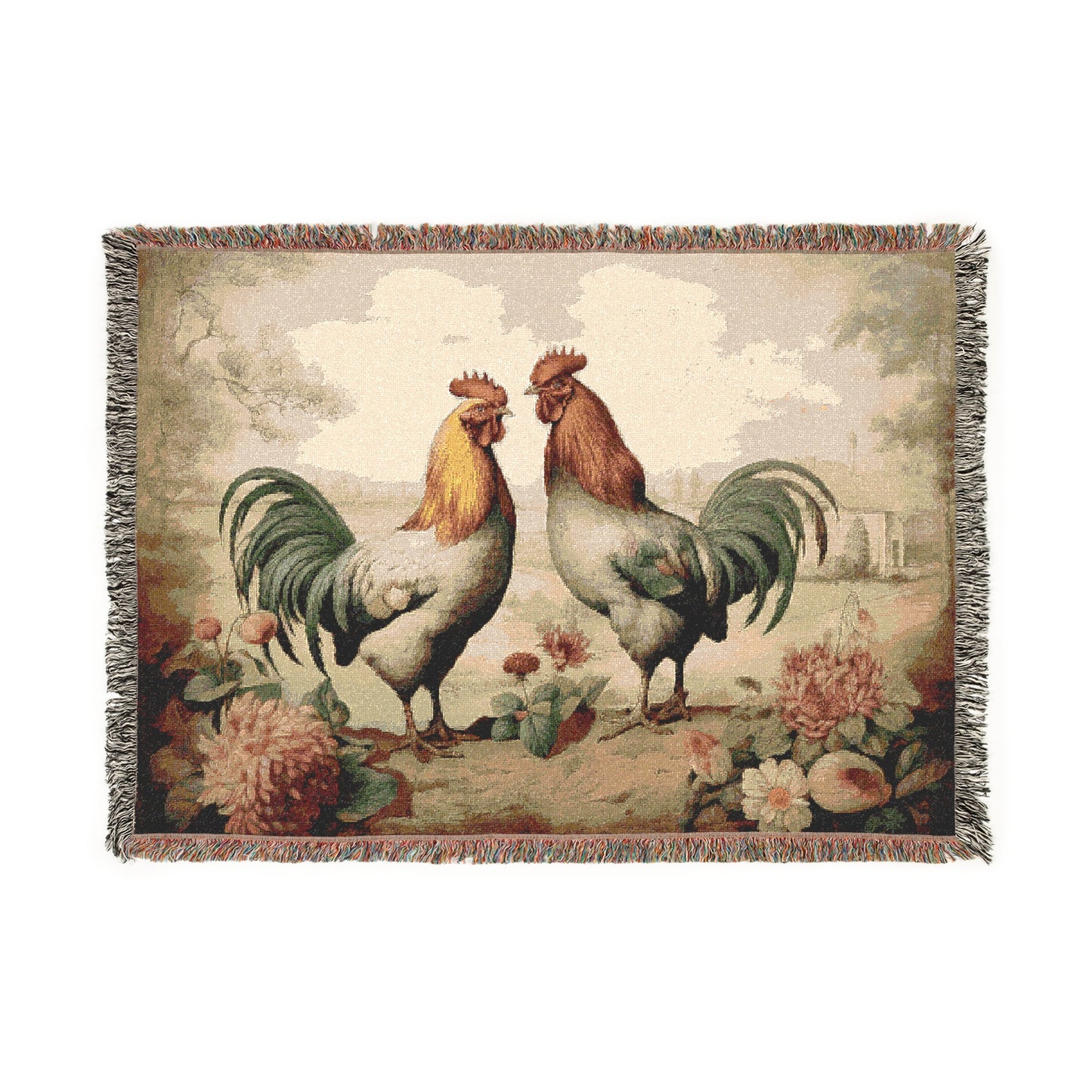 Rustic Rooster Woven Blanket - Cozy Farmhouse Decor