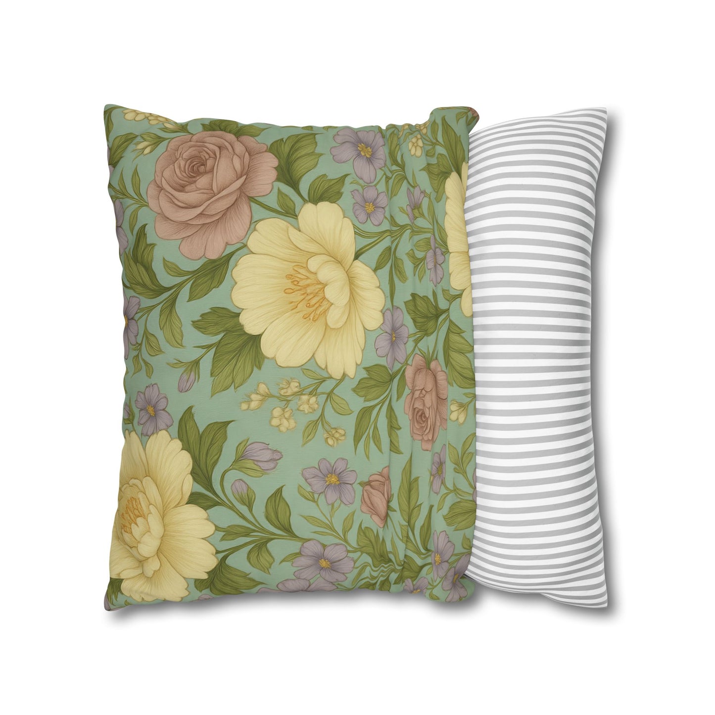 Vintage Floral Poly Canvas Pillowcase - Home Decor, Throw Pillow, Accent Pillow, Gift Idea, Cottage Core Style