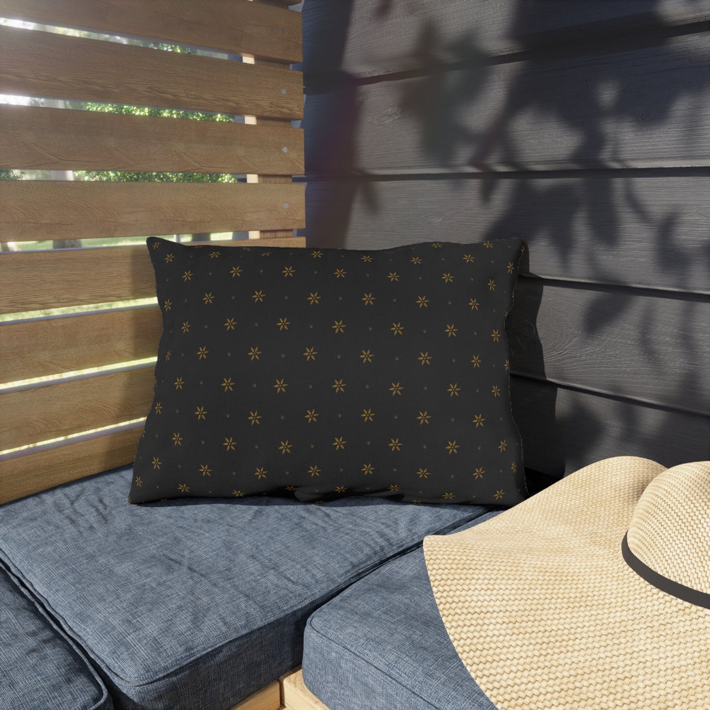 Mustard Petals on Black Outdoor Pillows