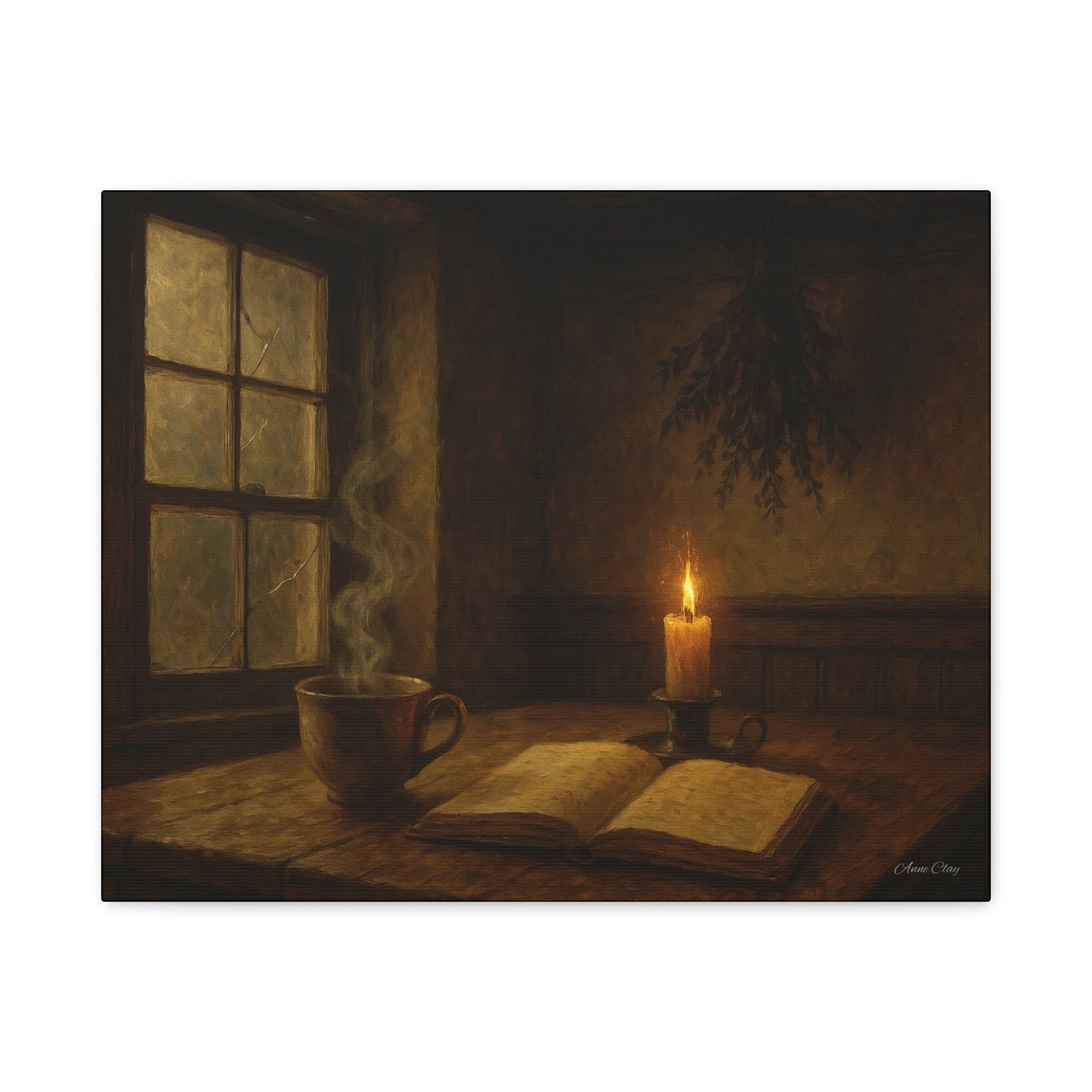 Cozy Candlelit Canvas Art, Wall Decor, Rustic Home Decor, Coffee Lovers Gift, Relaxing Room Artwork, Gift for Book Lovers