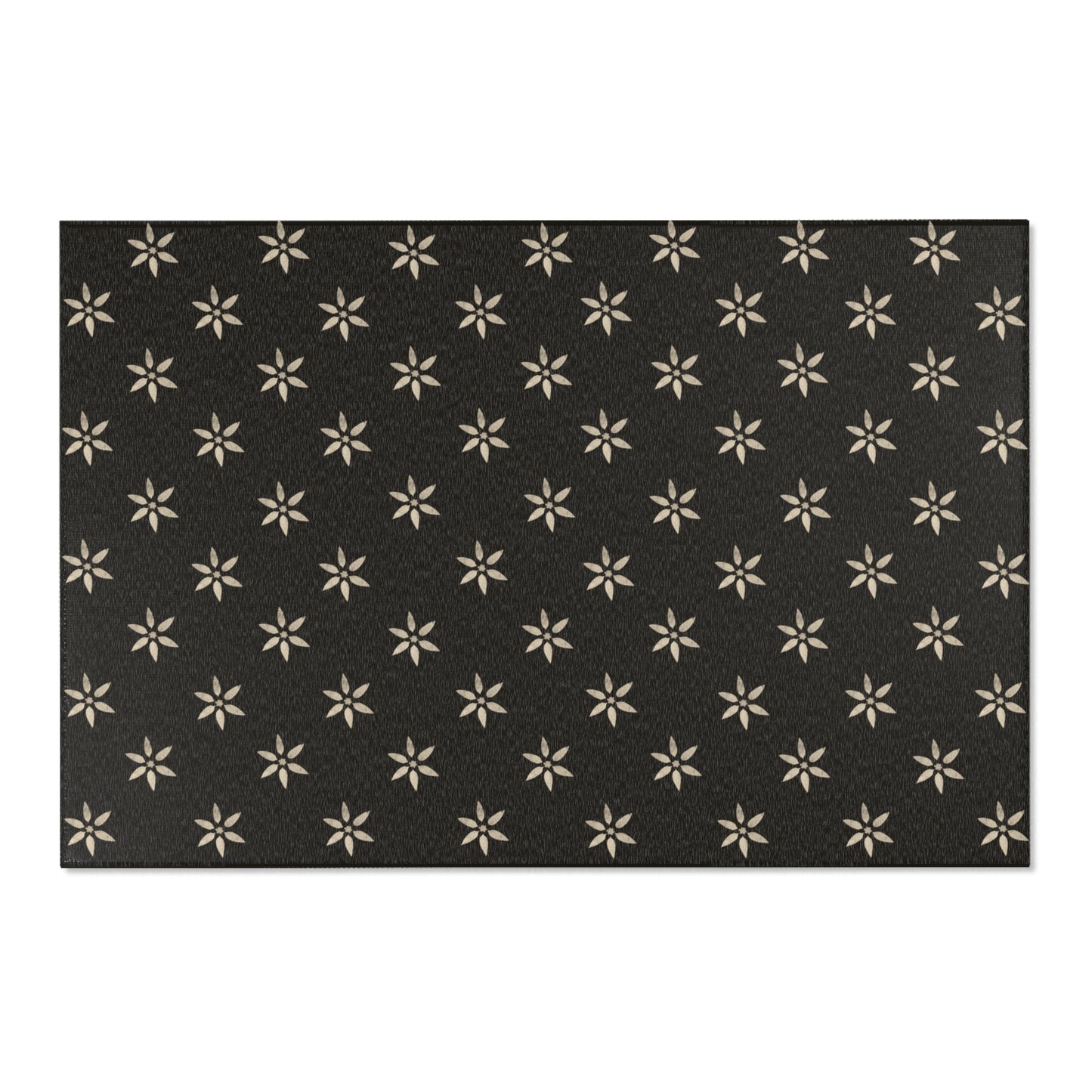 Large Cream Stencil Petals on Black Stylish Floral Area Rug, Cozy Home Decor, Modern Living Room Accent,