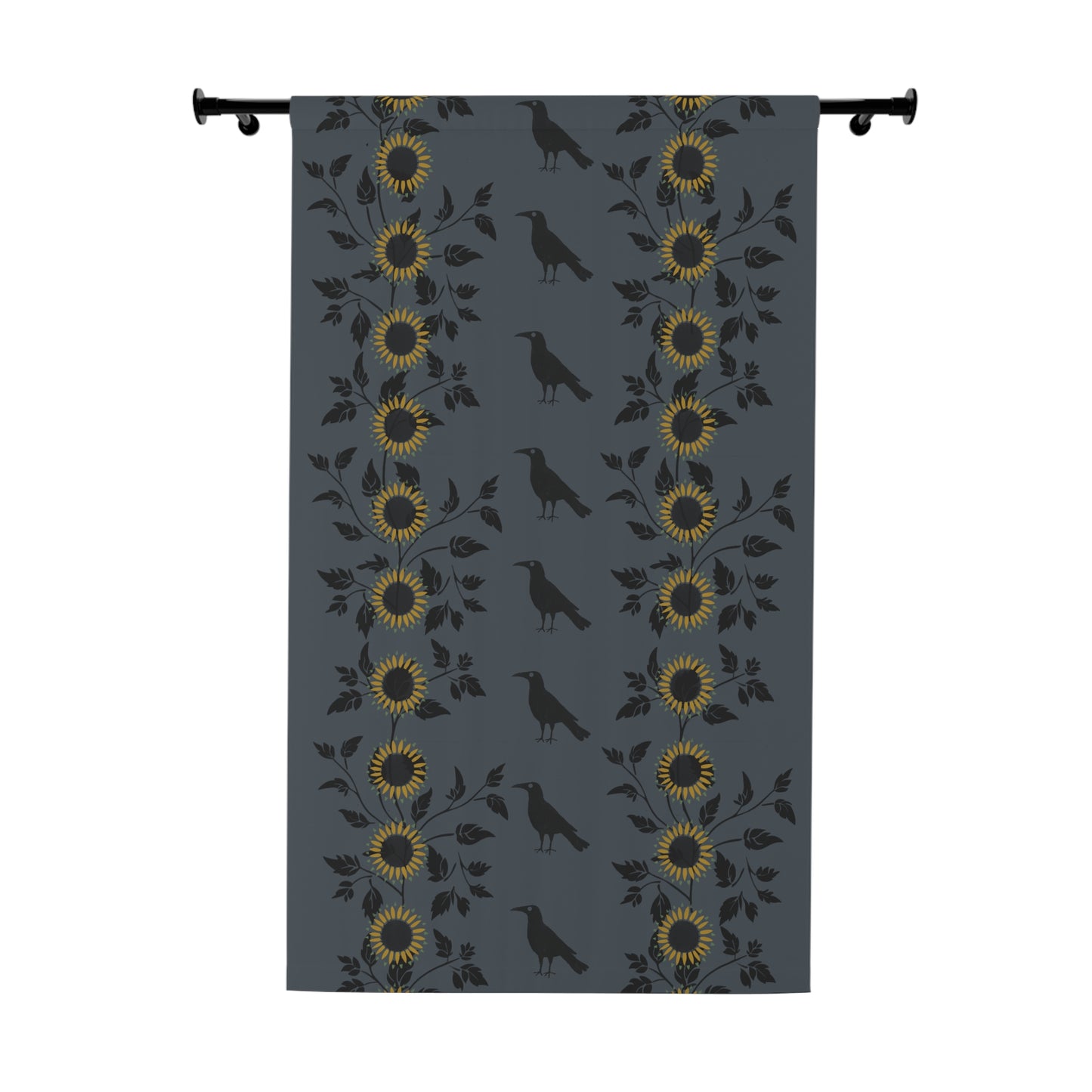 Sunflowers and Crows on Blue Window Curtains (1 Piece)