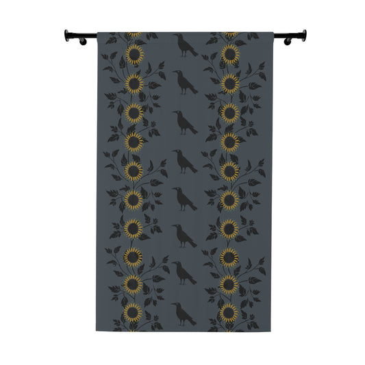 Sunflowers and Crows on Blue Window Curtains (1 Piece)