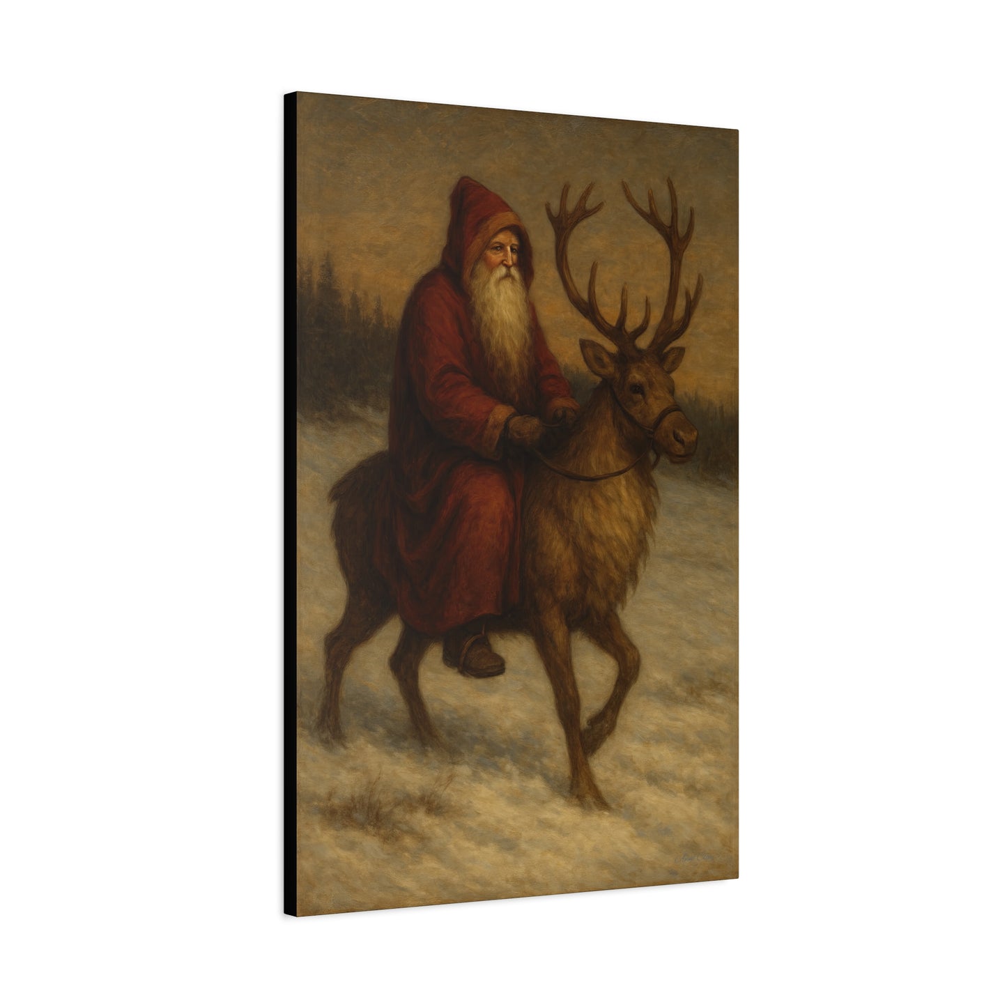 Santa Riding Reindeer Canvas Wall Art