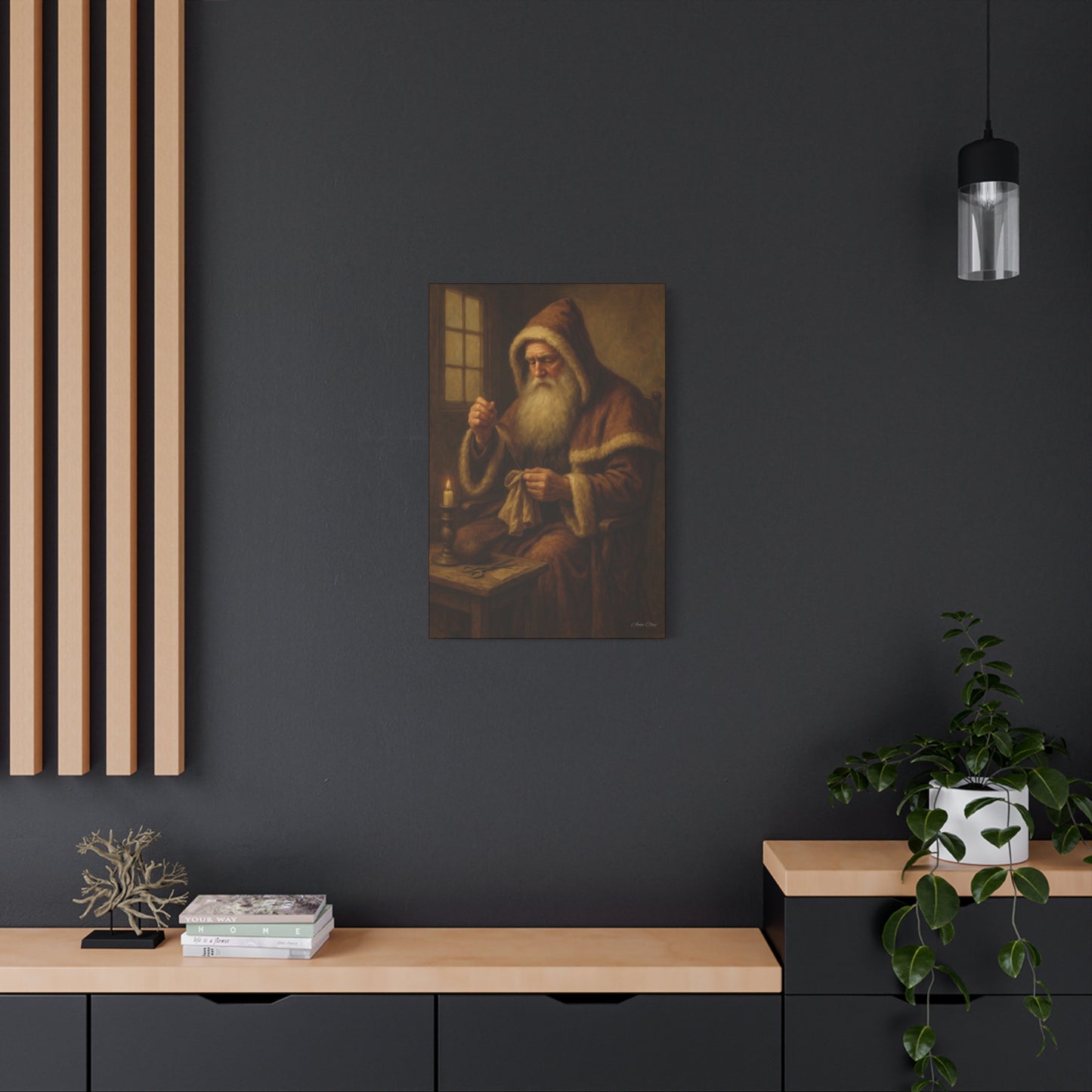 Santa Claus Canvas Art Print - Holiday Decor Sewing Santa