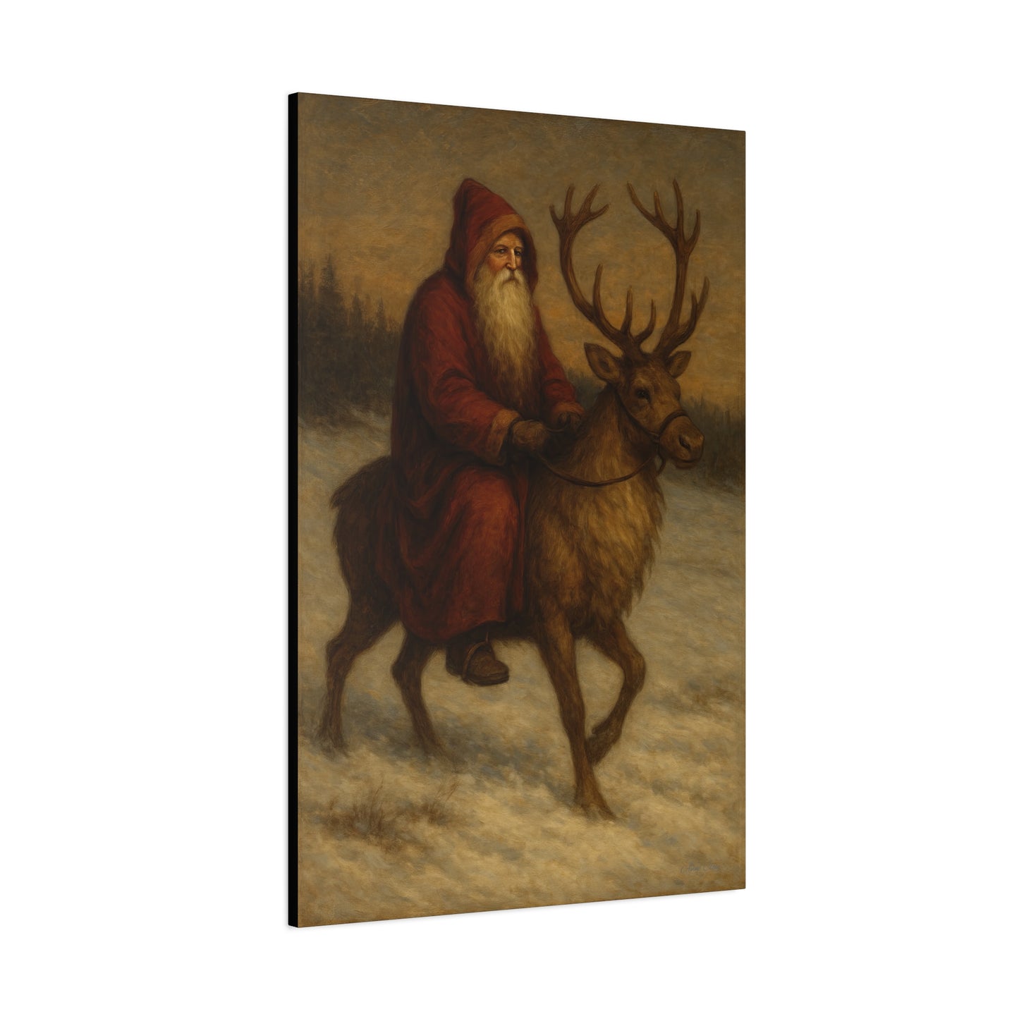 Santa Riding Reindeer Canvas Wall Art