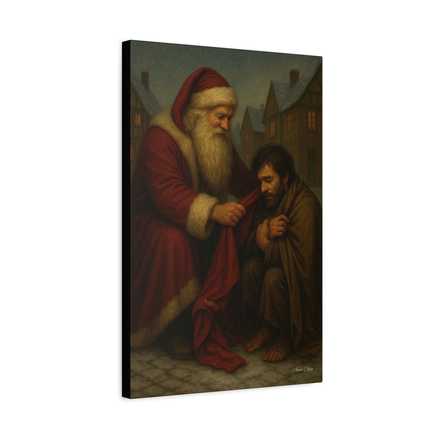 Charity Old World Santa Christmas Canvas Art: Santa's Compassionate Gesture