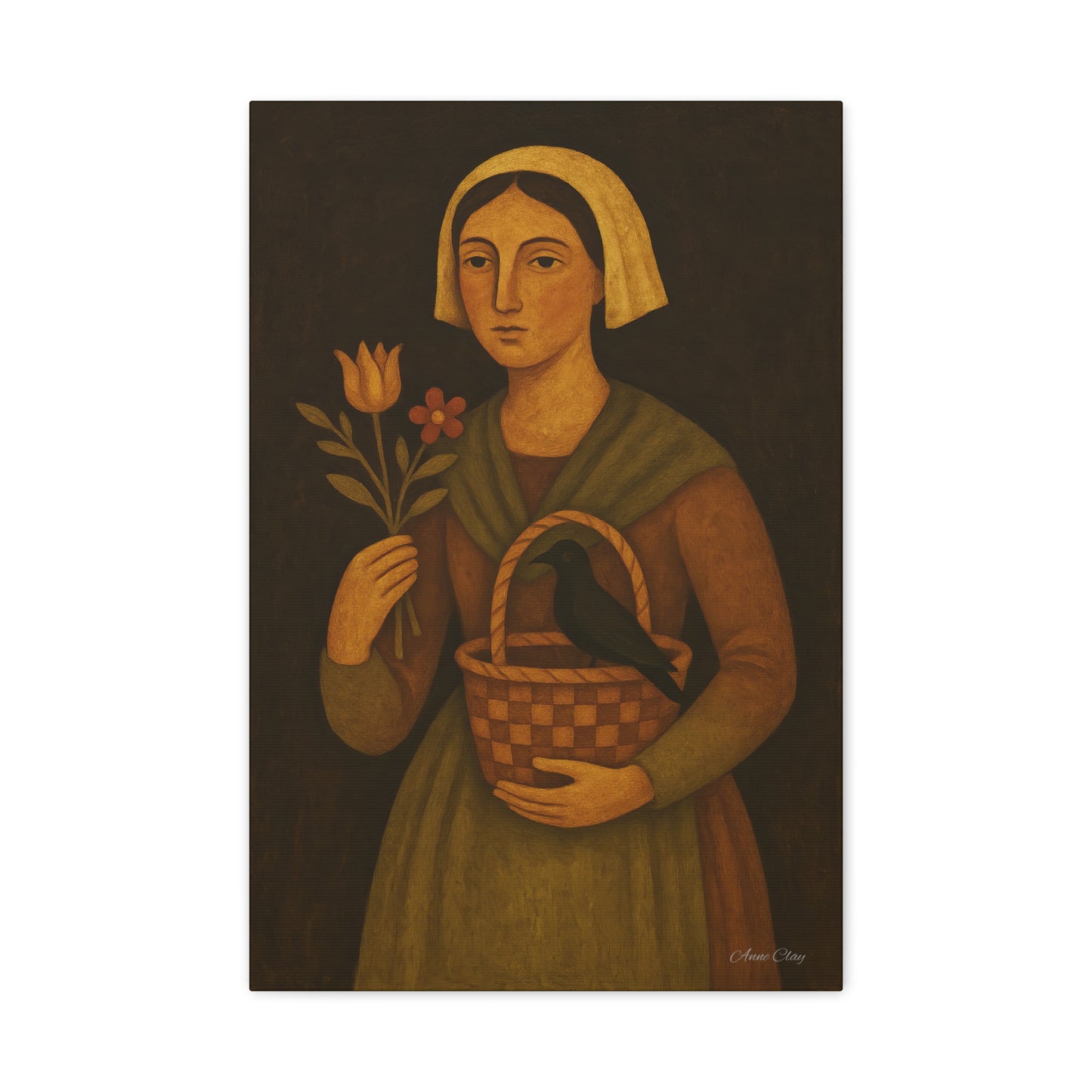 Vintage Woman with Flowers Canvas Art Print, Rustic Home Decor, Wall Art for Candlelit Rooms, Gift for Nature Lovers, Farmhouse Style, [...]