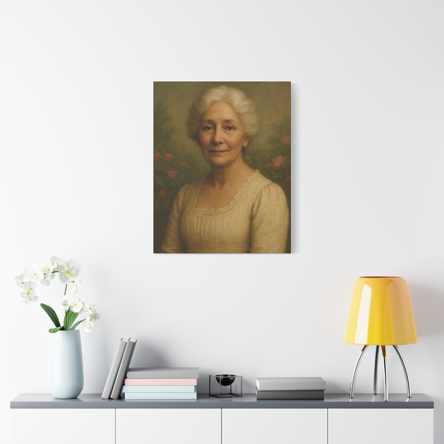 Elegant Stretched Canvas Wall Art, Vintage Portrait, Home Decor, Gift for Grandma, Timeless Elegance, Living Room, Gallery Wall