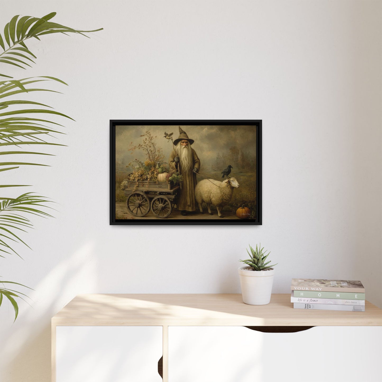 Autumn Harvest Canvas Art, Framed Wall Decor, Fall Home Decor, Witch Art for Halloween, Rustic Farmhouse Decoration, Seasonal Wall Hanging