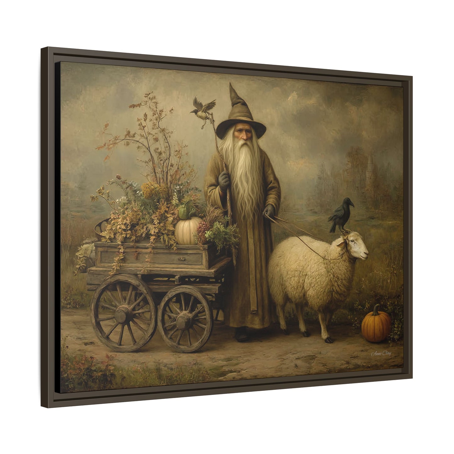 Autumn Harvest Canvas Art, Framed Wall Decor, Fall Home Decor, Witch Art for Halloween, Rustic Farmhouse Decoration, Seasonal Wall Hanging