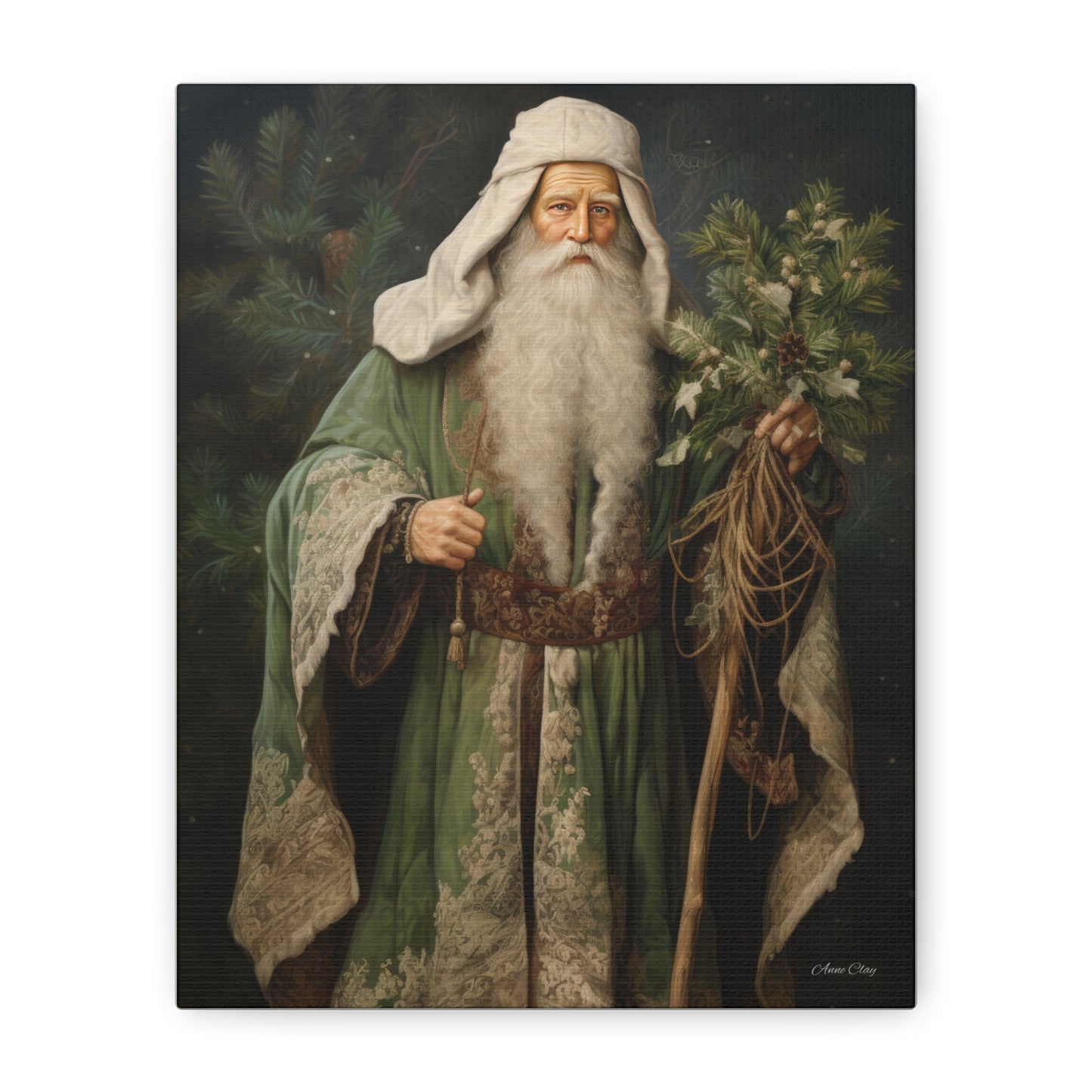 Green Tree Santa Matte Canvas, Stretched, 1.25"
