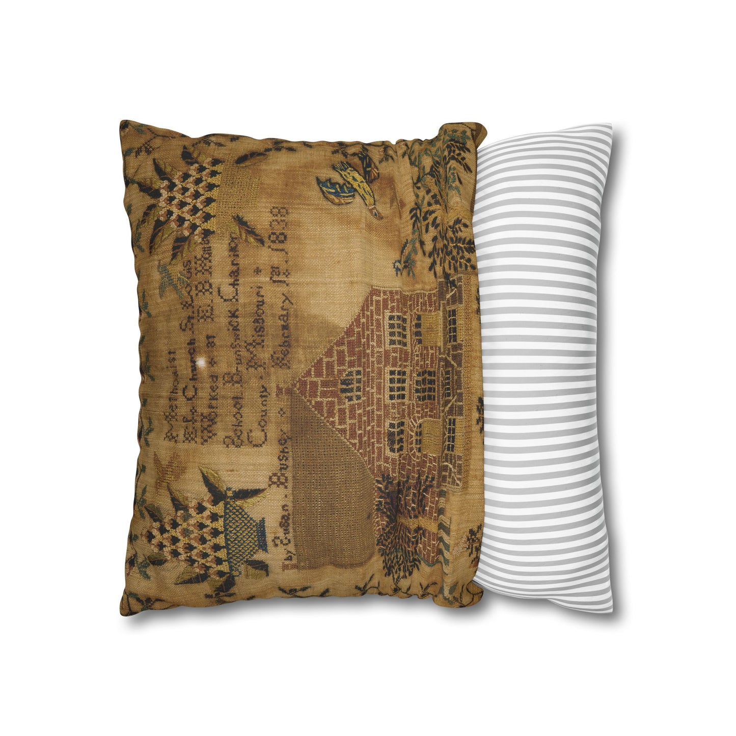 Gritty Prim Sampler Faux Suede Square Pillowcase