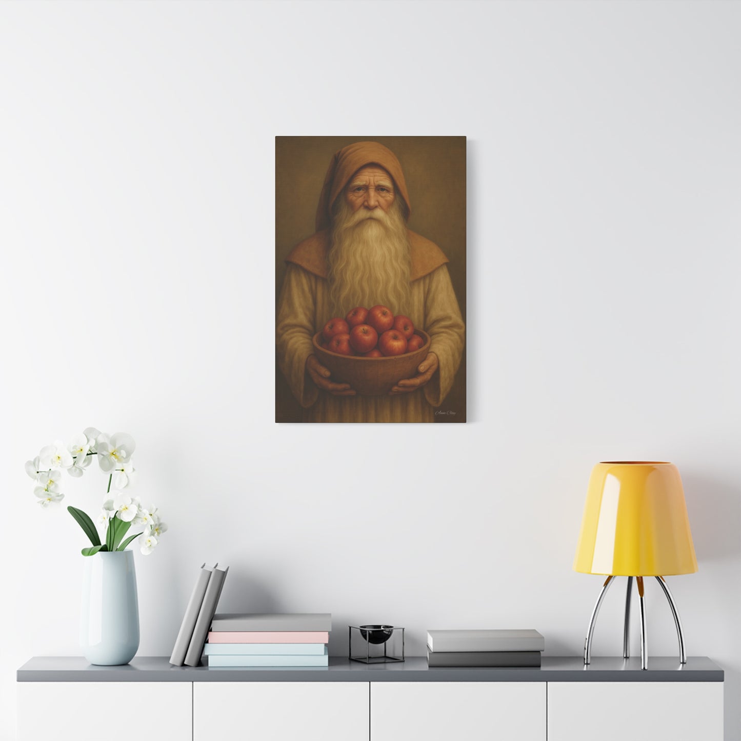 Rustic Canvas Wall Art - Wise Elder with Apples