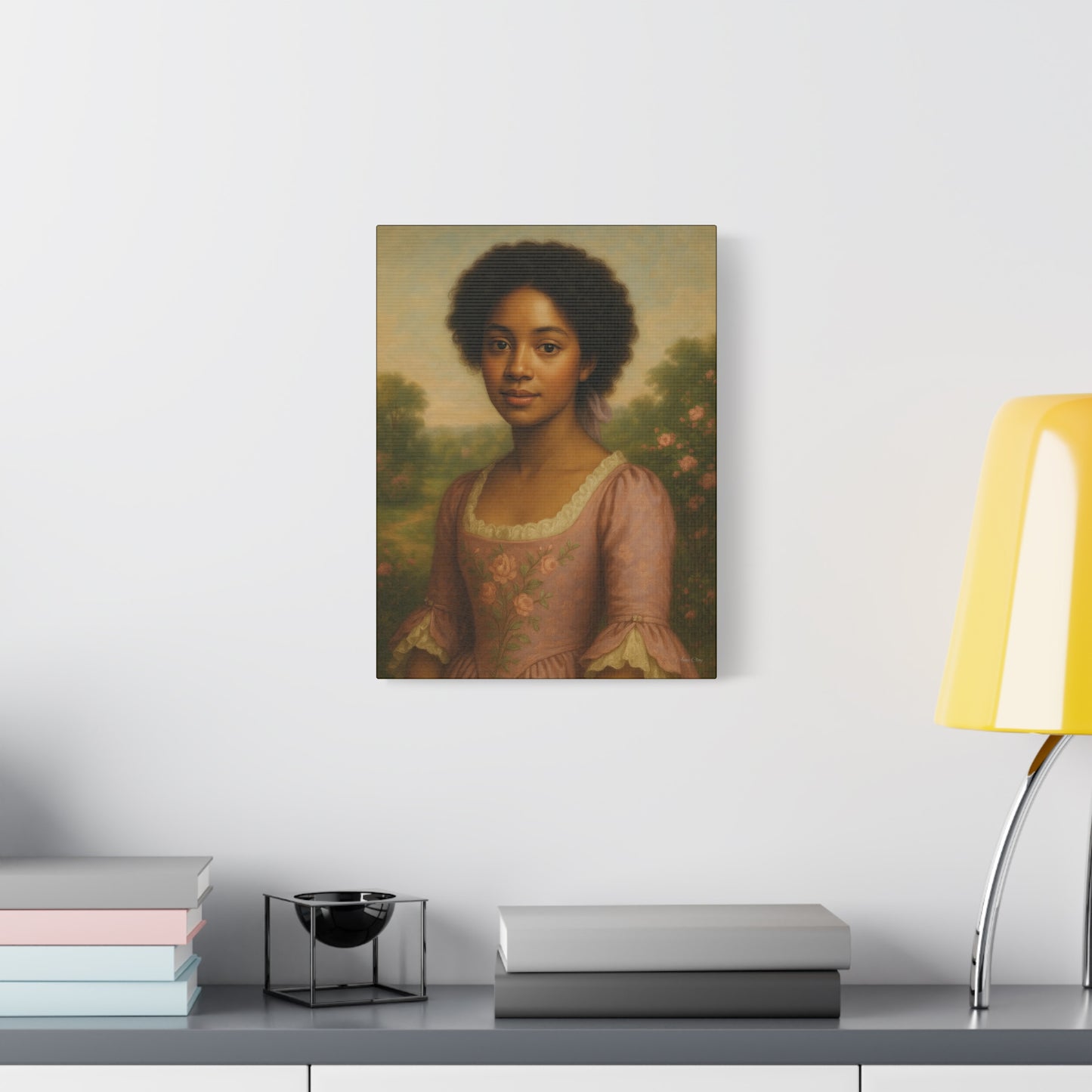 Elegant Portrait Canvas Art for Home Decor, Black Woman Artwork, Floral Wall Art, Vintage Style Painting, Gift for Art Lovers