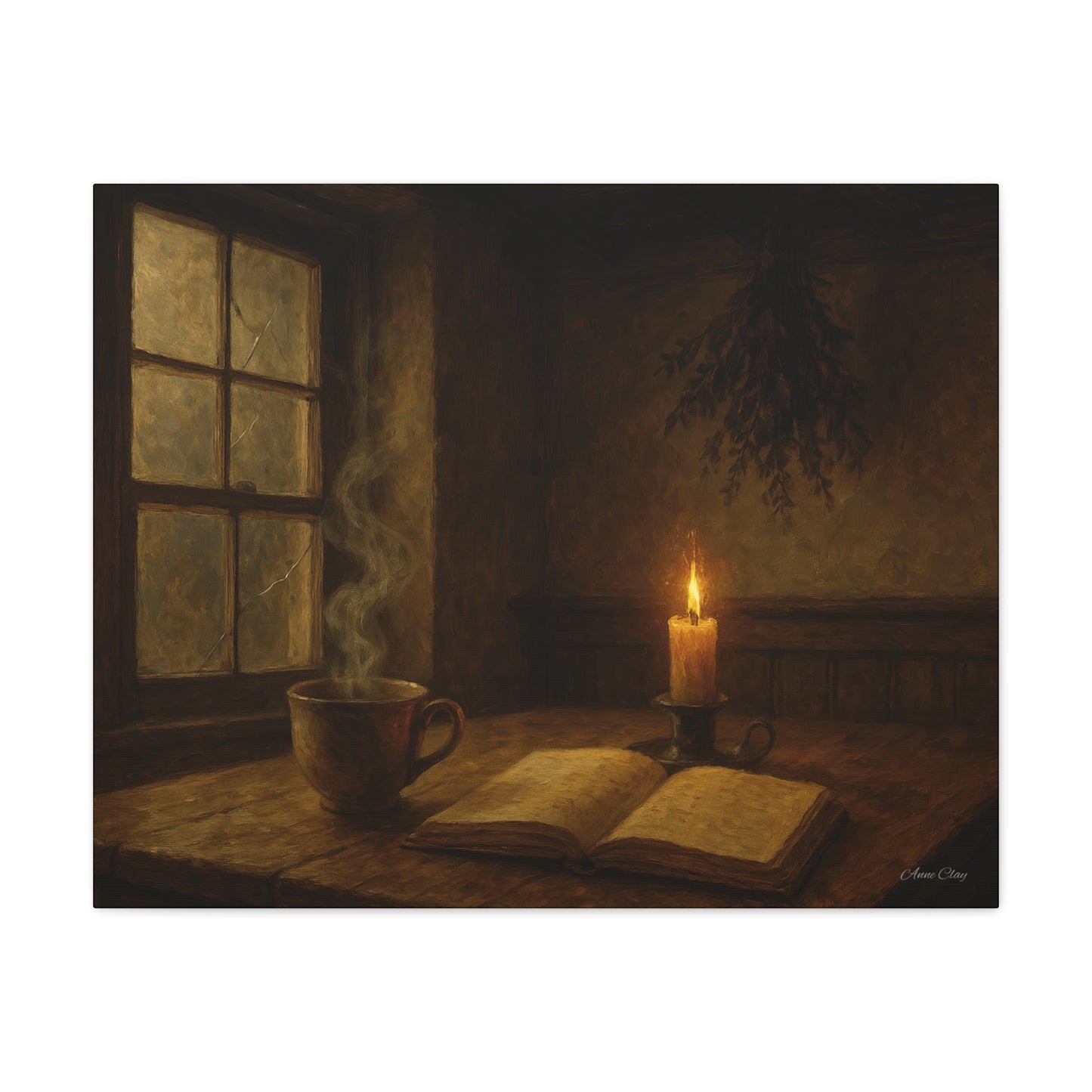 Cozy Candlelit Canvas Art, Wall Decor, Rustic Home Decor, Coffee Lovers Gift, Relaxing Room Artwork, Gift for Book Lovers