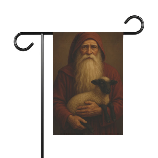 Rustic Garden Banner with Shepherd and Lamb Design
