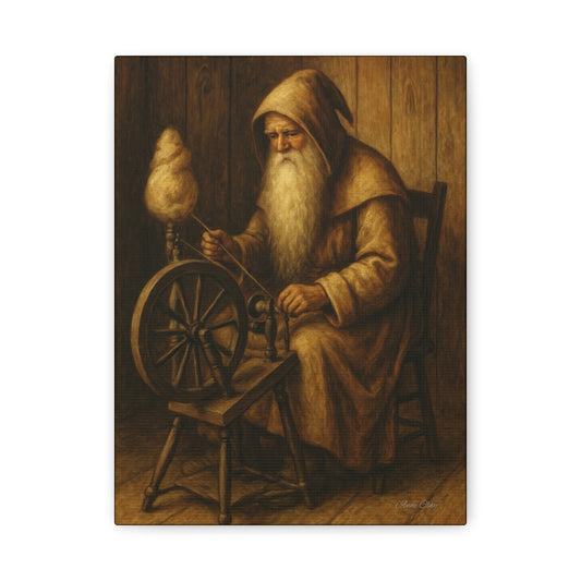 Spinning Wheel Santa, Canvas Print, Cozy Home Decor, Art for Craft Lovers, Perfect Gift for Holidays, Wall Art, Old World Santa