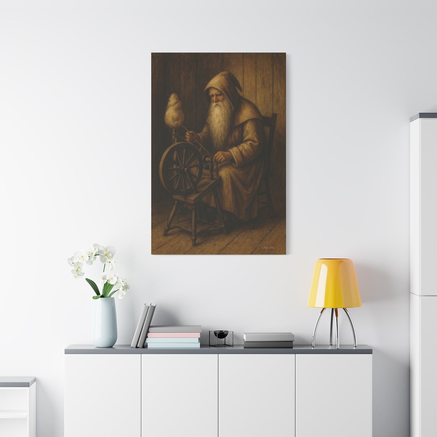 Artistic Wall Canvas: Spinning Yarn Scene