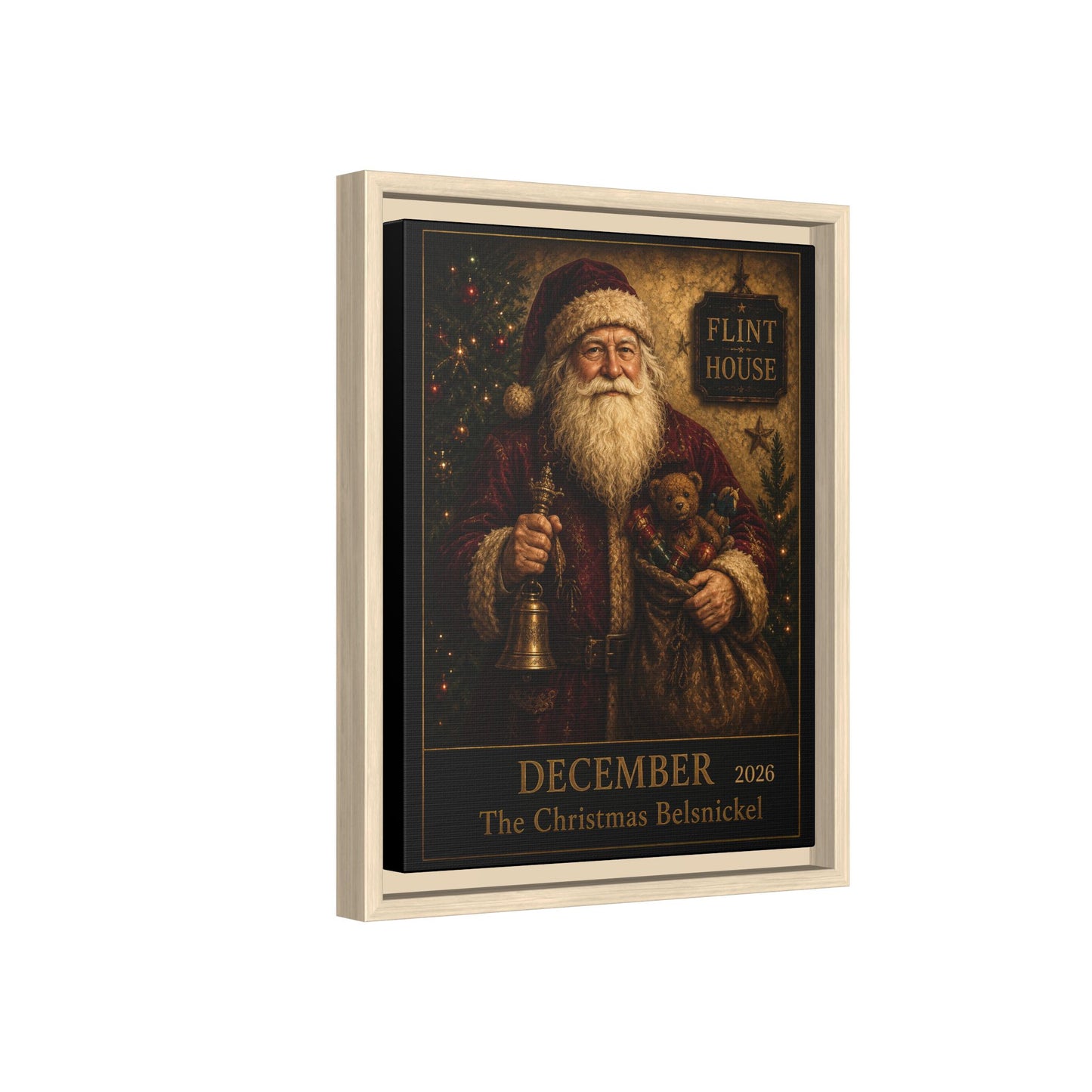 Framed Vintage Santa Canvas – “December The Christmas Belsnickel” Holiday Wall Art FLINT HOUSE COLLECTIONS