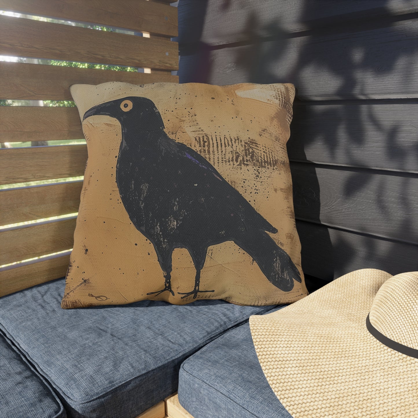 Artistic Outdoor Pillows | Black Bird Design, Garden Decor, Patio Accessories,