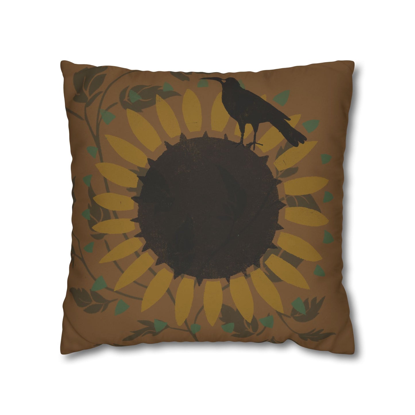 Sunflower and Crow Stencil Pillow Square Poly Canvas Pillowcase