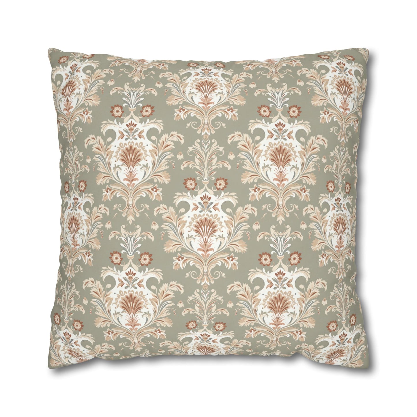Fantasy Collection Green Damask Square Poly Canvas Pillowcase