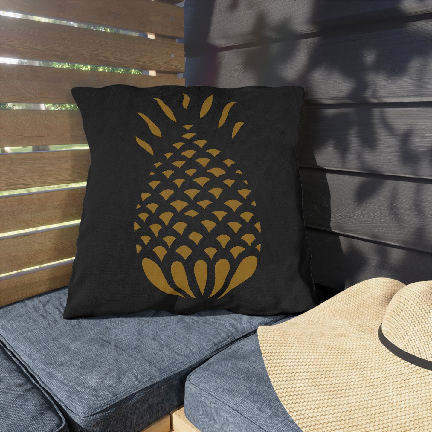 Mustard Pineapple on Black Outdoor Pillows