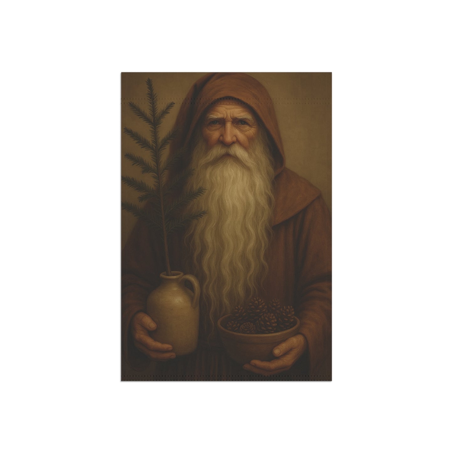 Garden Welcome Banner - Whimsical Nature Decor with Rustic Elderly Figure