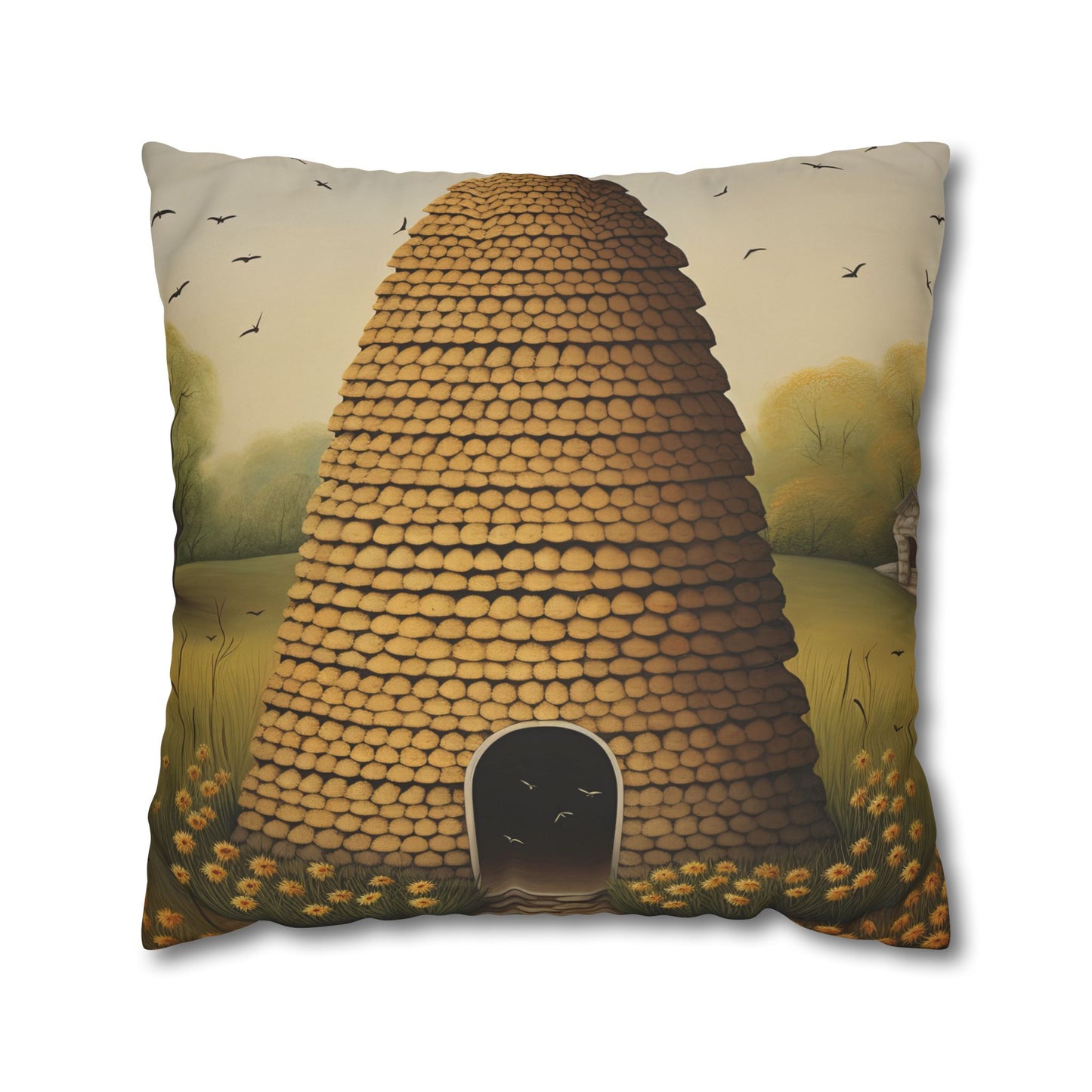 Beehive Art Pillowcase, Cozy Home Decor, Gift for Nature Lovers, Farmhouse Cushions, Eco-Friendly Pillow Cover, Boho Throw Pillow