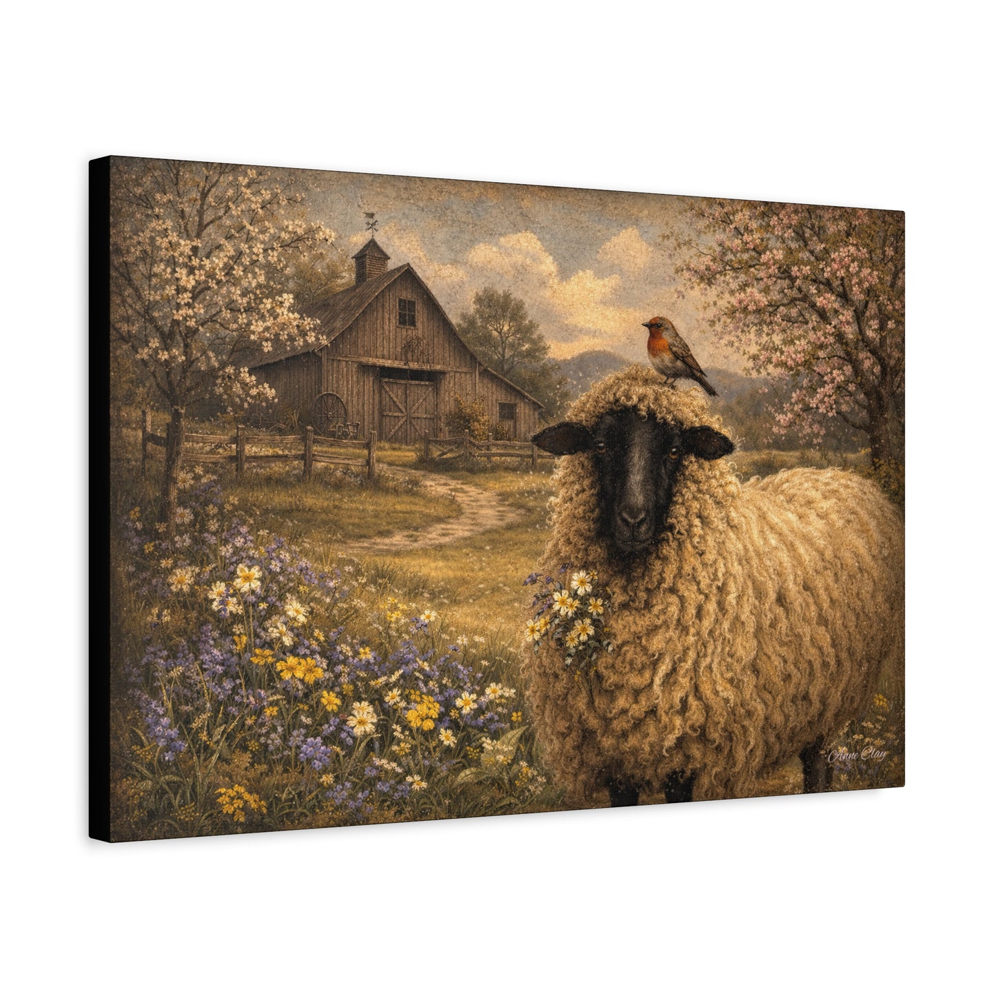 Sheep in Spring Matte Canvas Wall Art — Rustic Barn & Robin Farmhouse Decor
