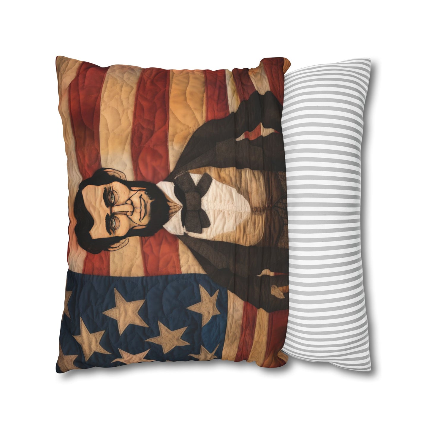 Faux Quilted Abe Lincoln Square Poly Canvas Pillowcase